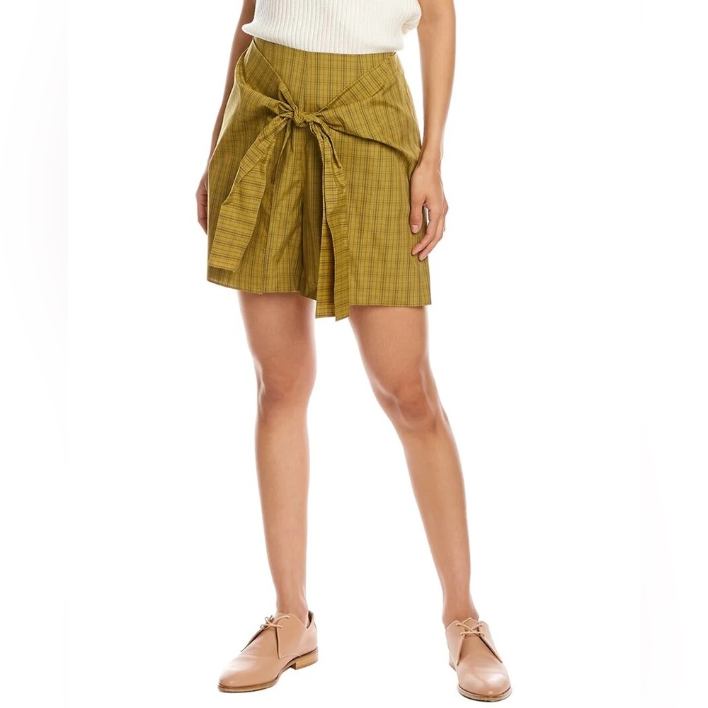 Rebecca Taylor Olive Plaid Tie-Front Skort